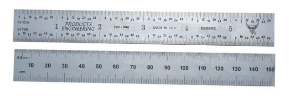 6" / 150mm IMPERIAL - METRIC STAINLESS STEEL RULER  